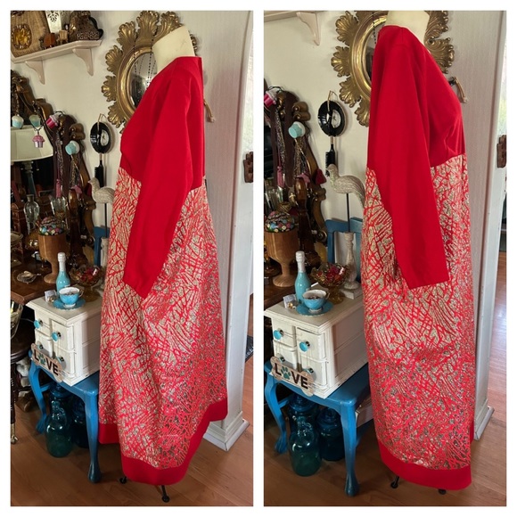 Vintage Red & Gold Lame Maxi Dress - Picture 3 of 7